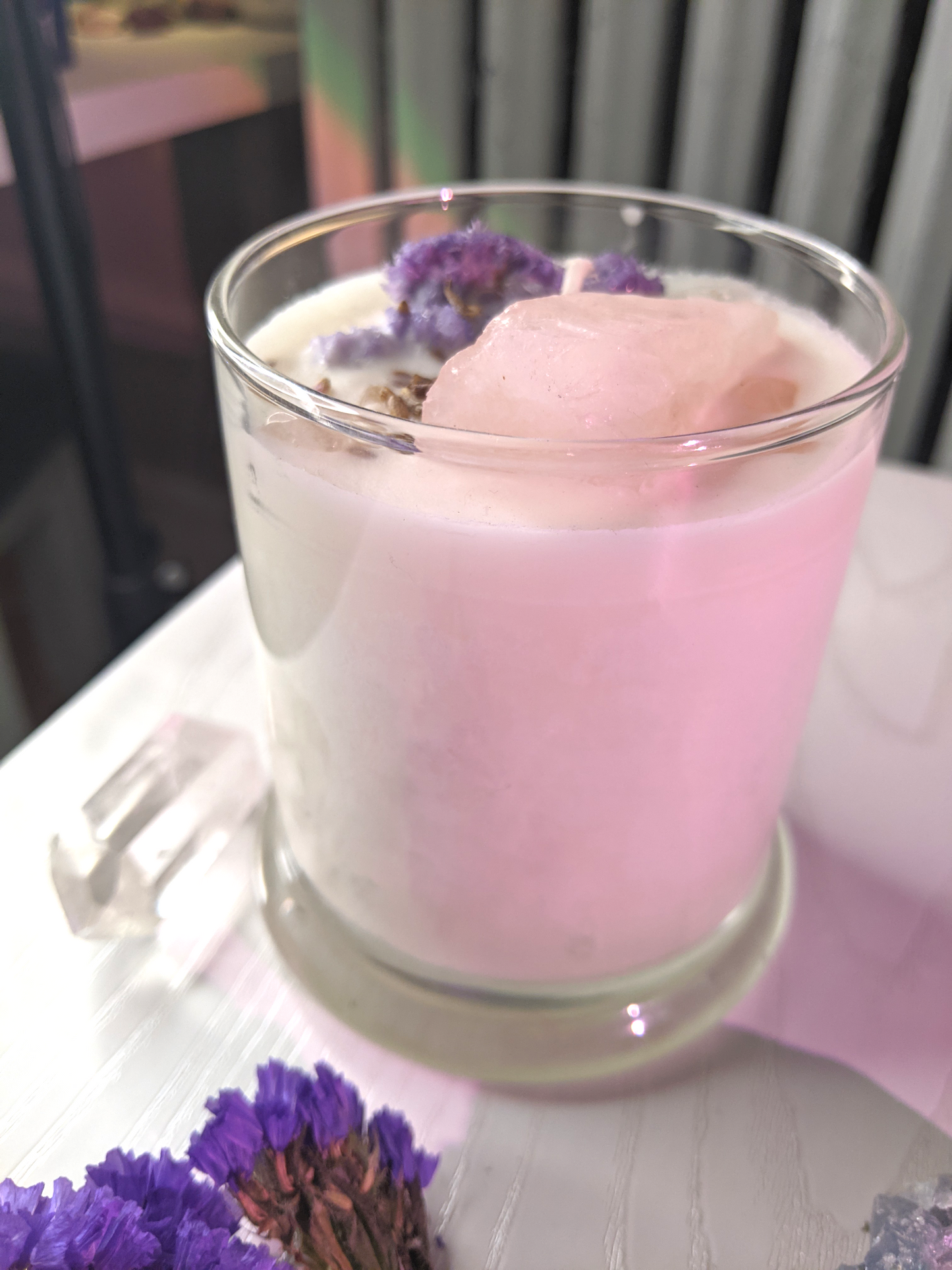 Pure Positive Energy Intention Candle // Rose Quartz Crystal Candle- Large Jar // Optimism + Inner Alchemy + Positive Manifestations
