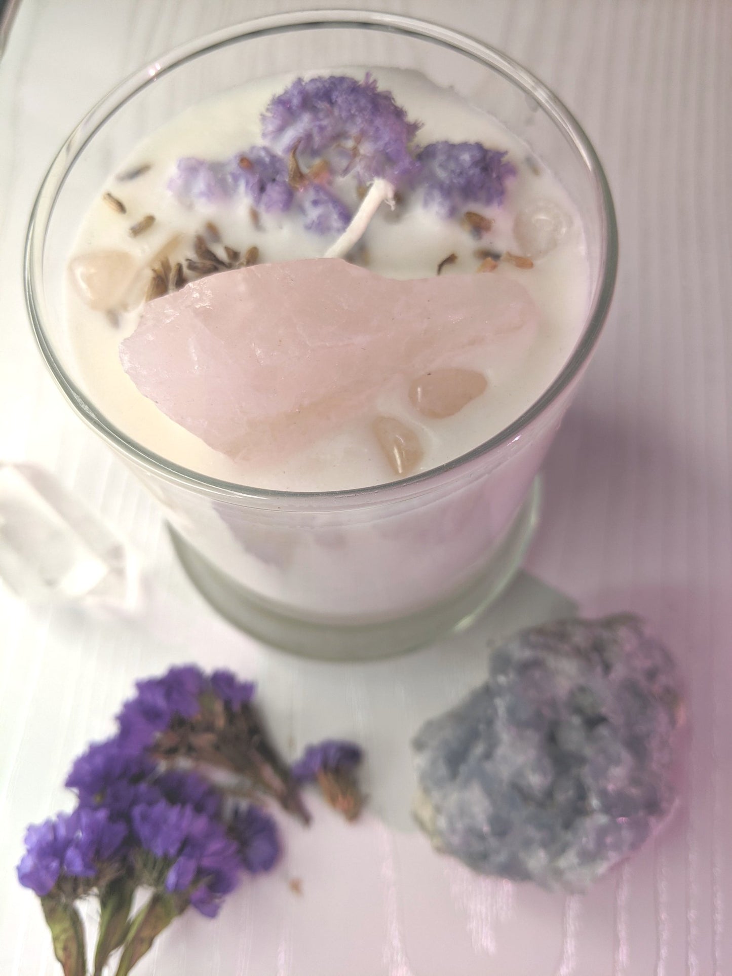 Pure Positive Energy Intention Candle // Rose Quartz Crystal Candle- Large Jar // Optimism + Inner Alchemy + Positive Manifestations